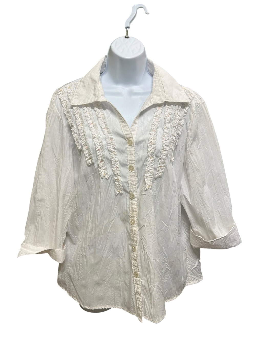 Vintage Tradition White Ruffle Sequin Button Front Blouse Plus Size 16